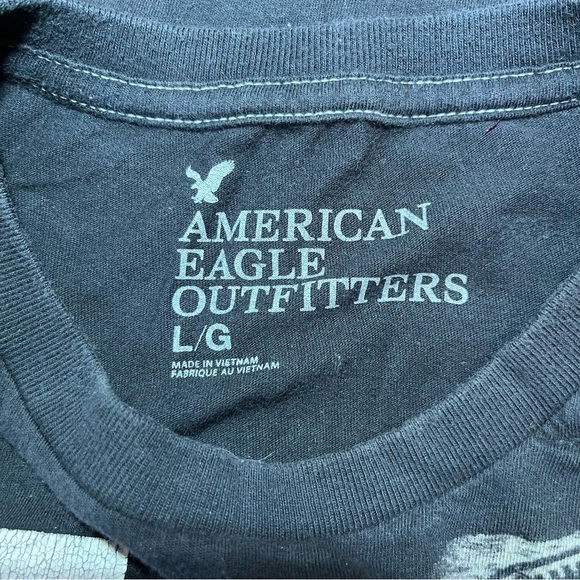 American Eagle T Shirt Mens Large Black Spell Out Logo - Picture 4 of 6